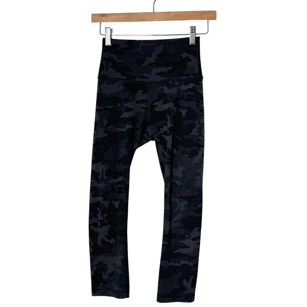 Lululemon Wunder Train High Rise Crop Leggings 21 In Gray Camo Pants Womens 4